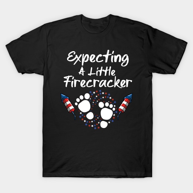 4th Of July Expecting a Little Firecracker Pregnancy Announcement T-Shirt by MarYouLi